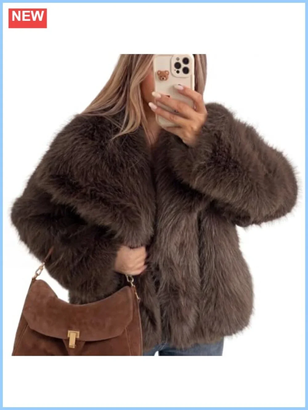 Women's Faux Fur Coat Fuzzy Teddy Jacket Winter Warm Long Sleeve